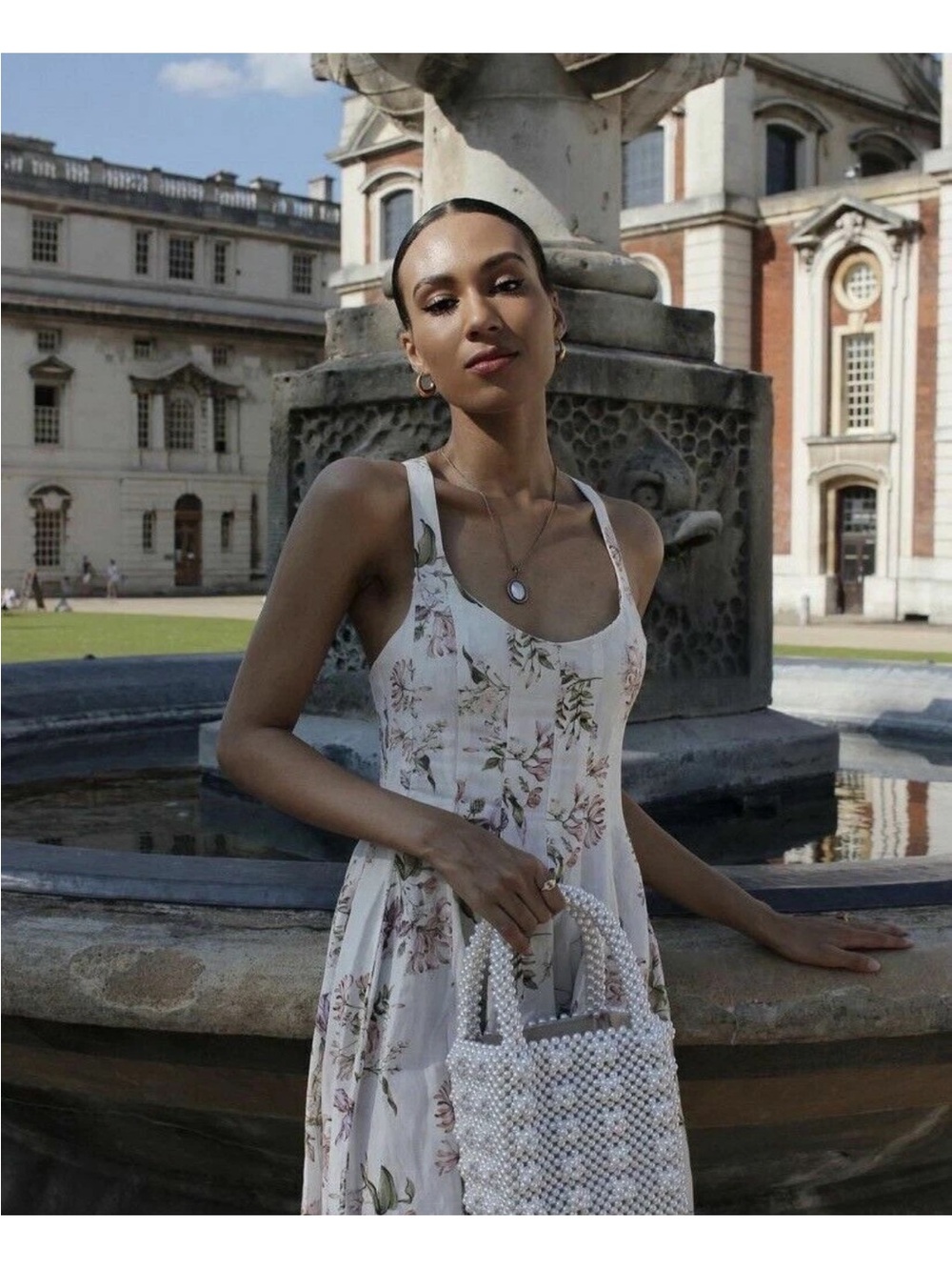 Brock Collection x H&M Lyocell
Blend Cream Floral Long Cross Back
Dress DESIGNER